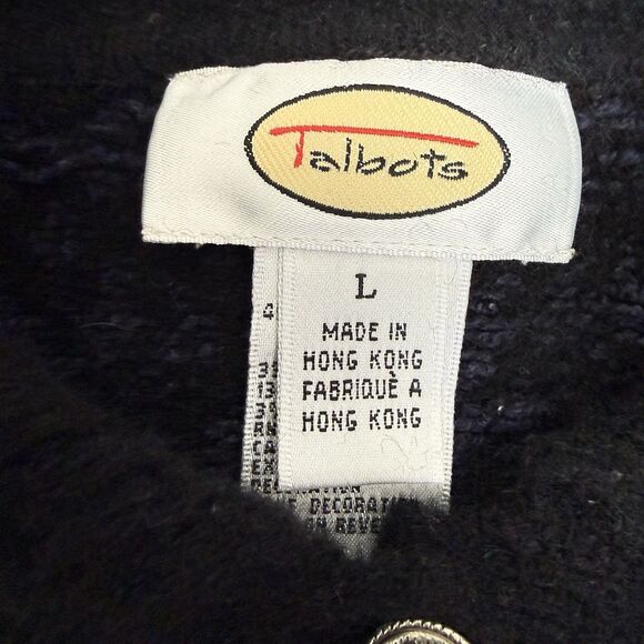 Talbots Lambswool Silk Dark Floral Embroidered Cardigan Sweater Large Hong Kong - Picture 2 of 11